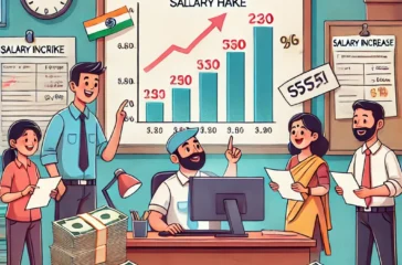 DALL·E 2025-02-28 21.00.35 - An illustration depicting the 8th Pay Commission salary hike for Indian government employees. The image shows a government office setting with happy e