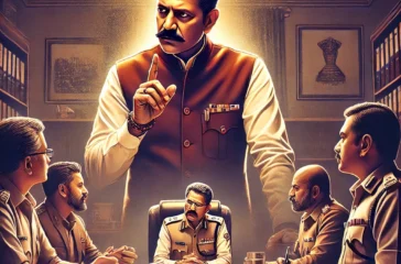 DALL·E 2025-02-28 23.19.56 - A powerful and dramatic illustration depicting Uttarakhand Chief Minister Pushkar Singh Dhami in a government meeting, giving strict orders to officia