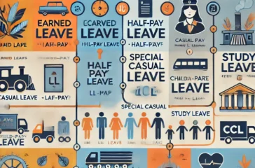DALL·E 2025-03-09 21.18.32 - An infographic visually representing different types of railway employee leave rules in India. The design includes sections for various leave types su